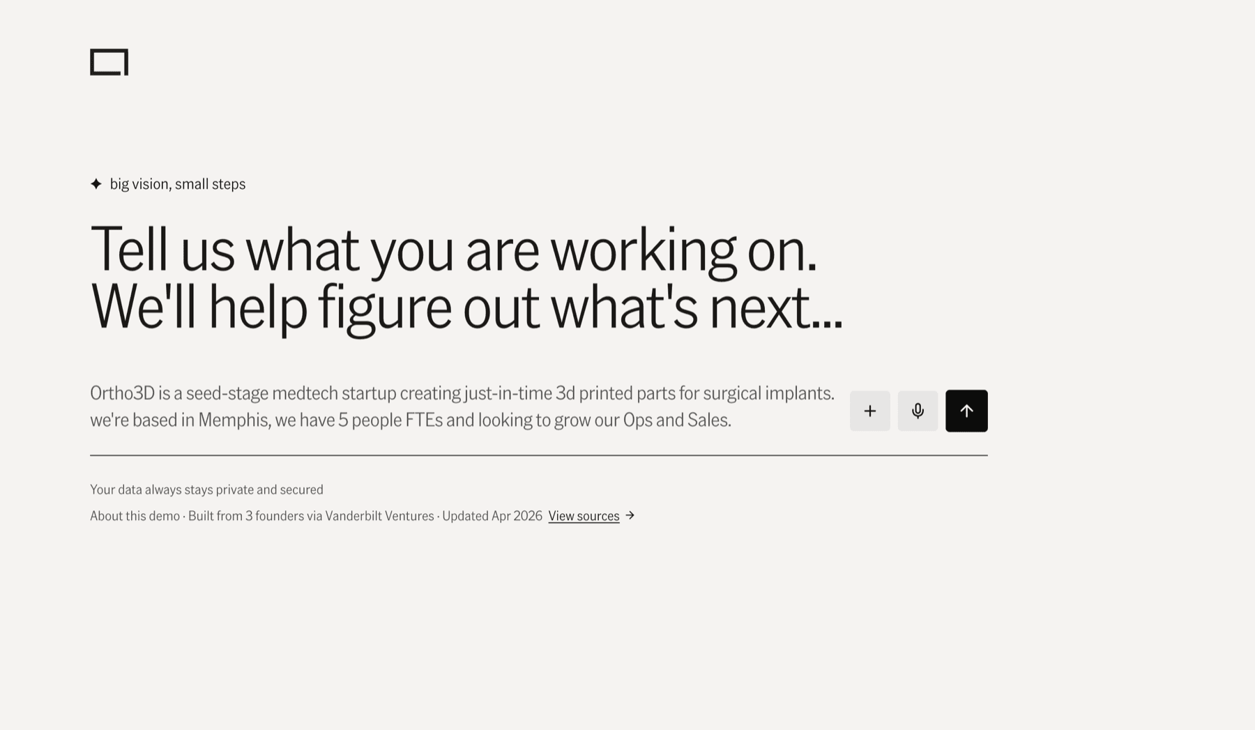 Onboarding: “Tell us what you're working on…”