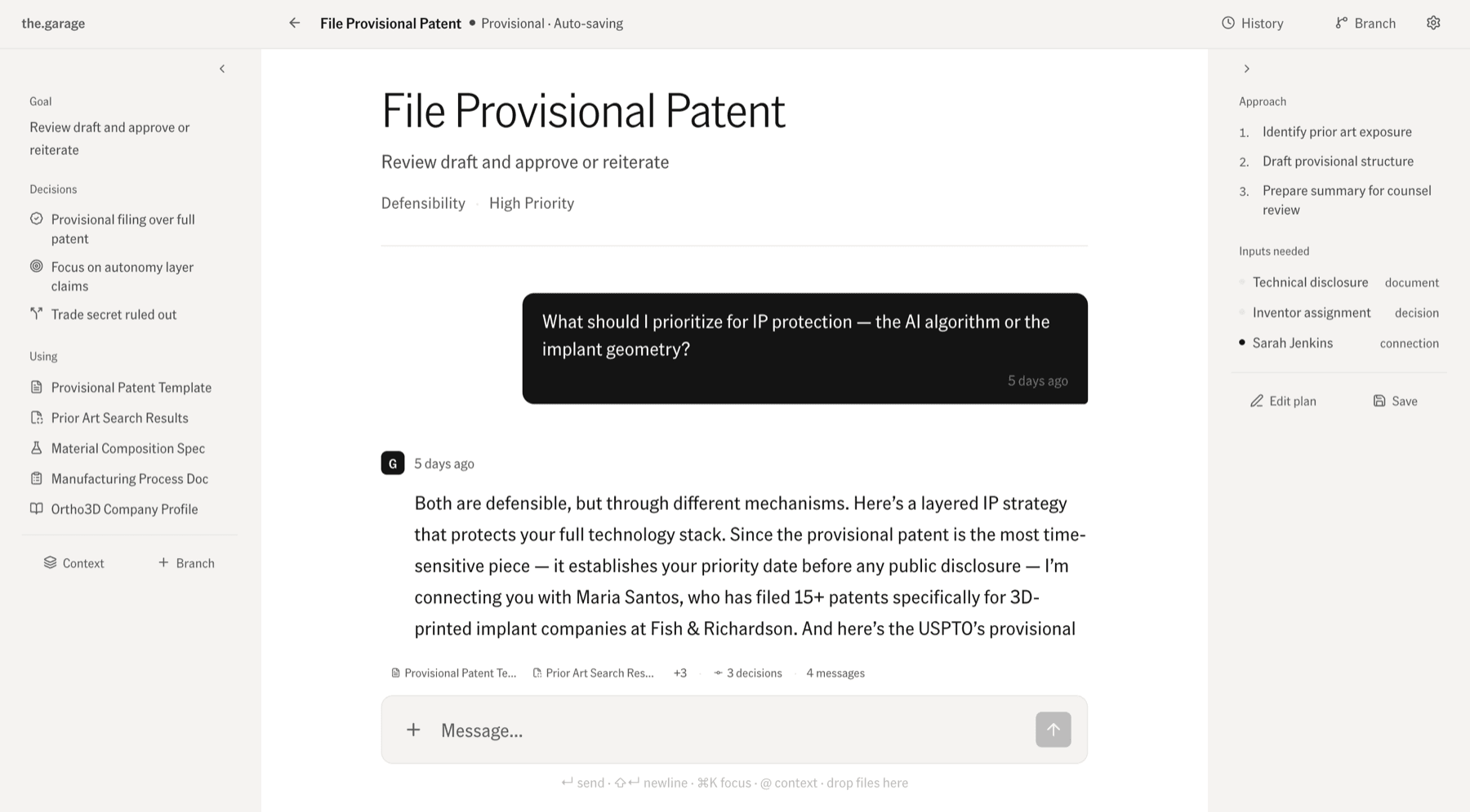 The full the.workbench, filing a provisional patent