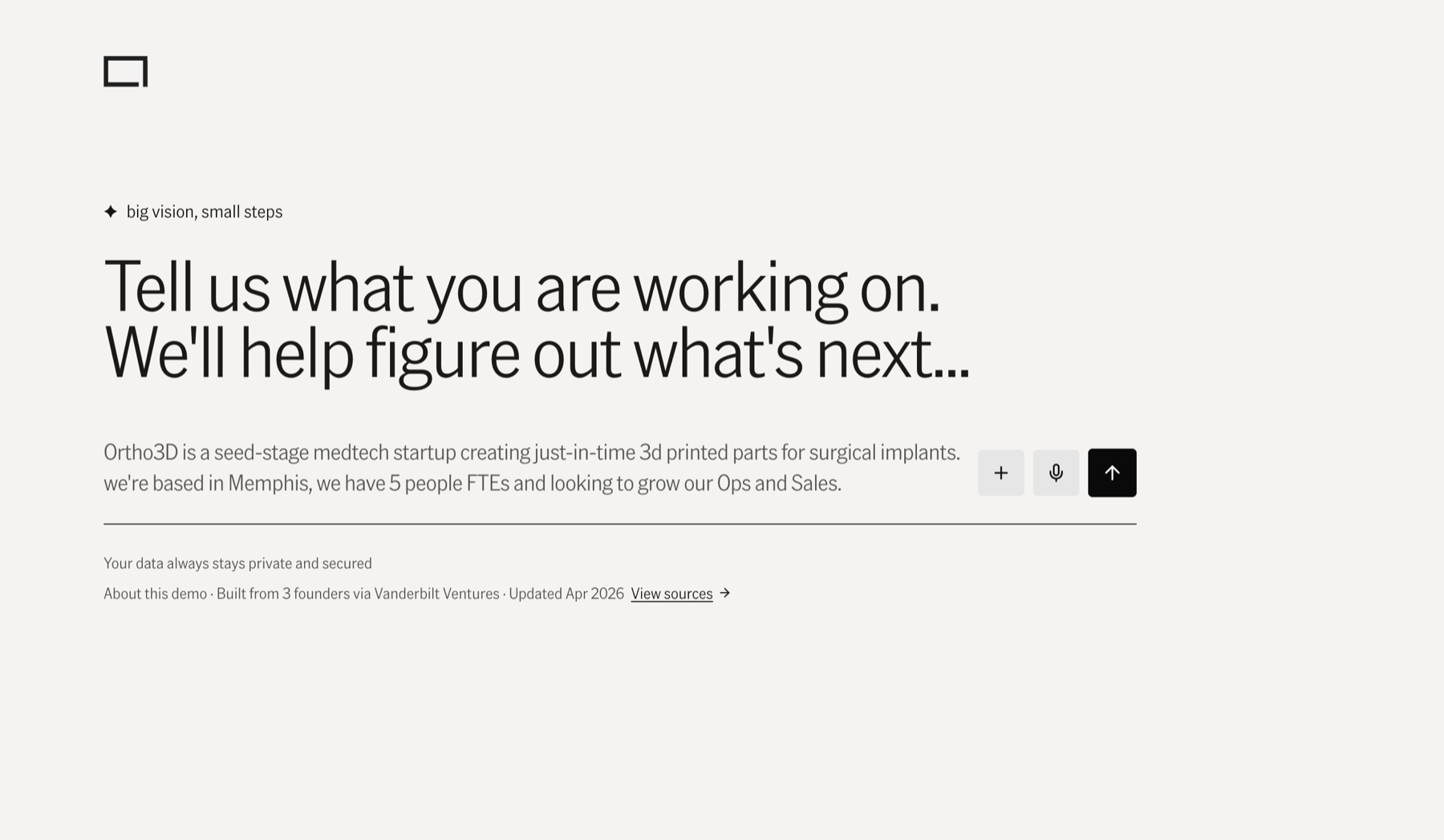 Onboarding: “Tell us what you're working on…”
