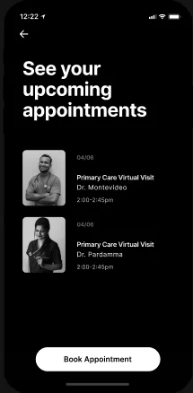 Upcoming appointments, with a video visit to book