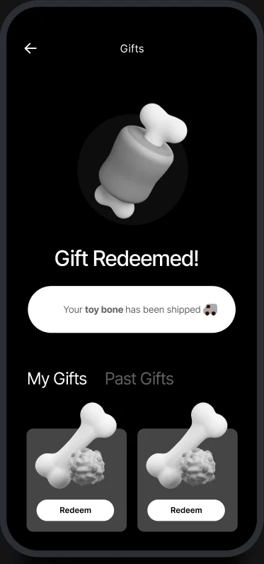 The gift redeemed, shipping