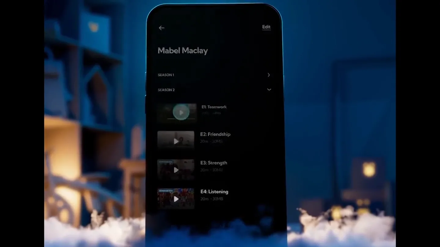The downloads feature release: a phone in a child's room, an episode downloading for the road