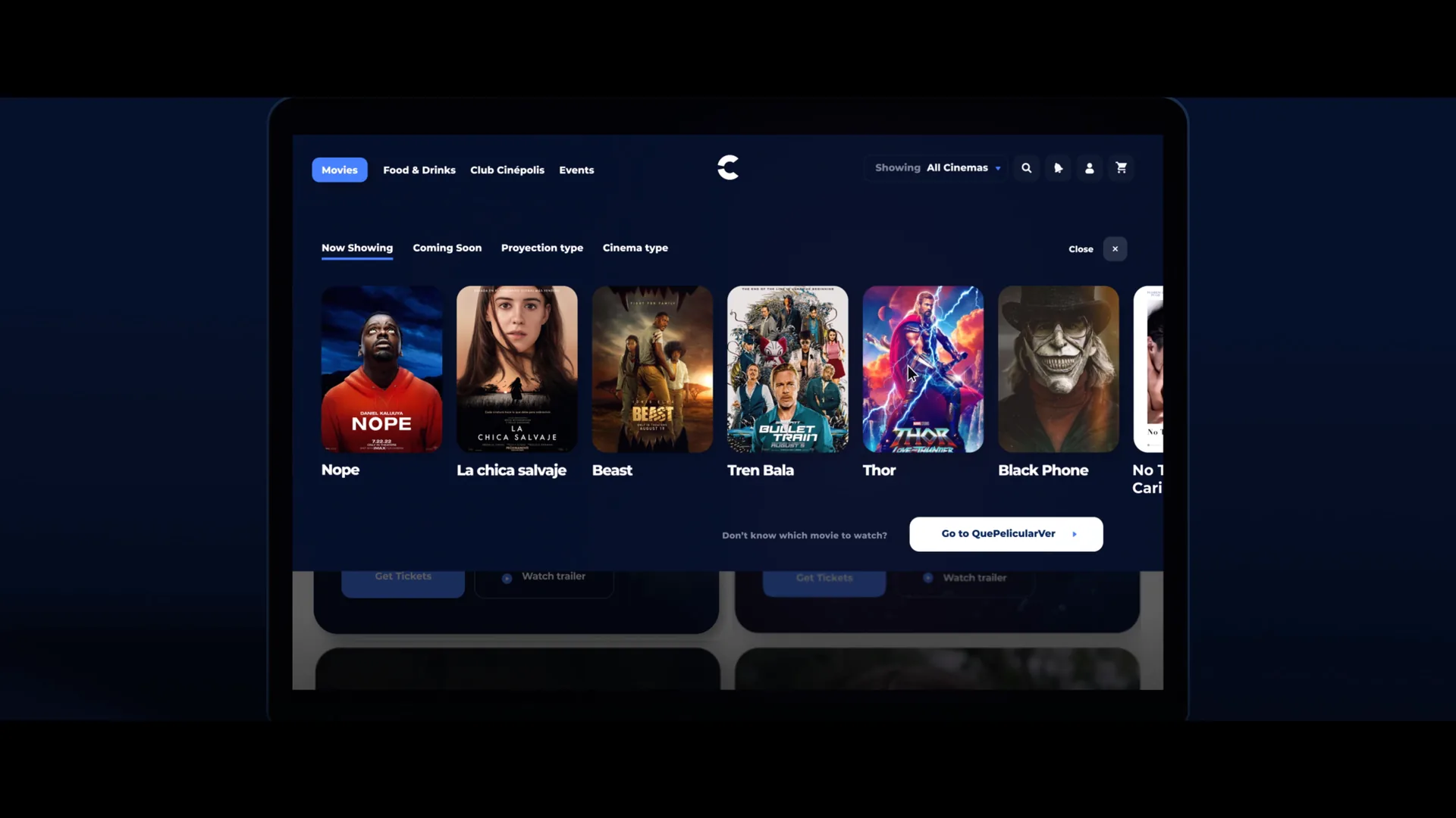 The redesigned film listing, filtered by format