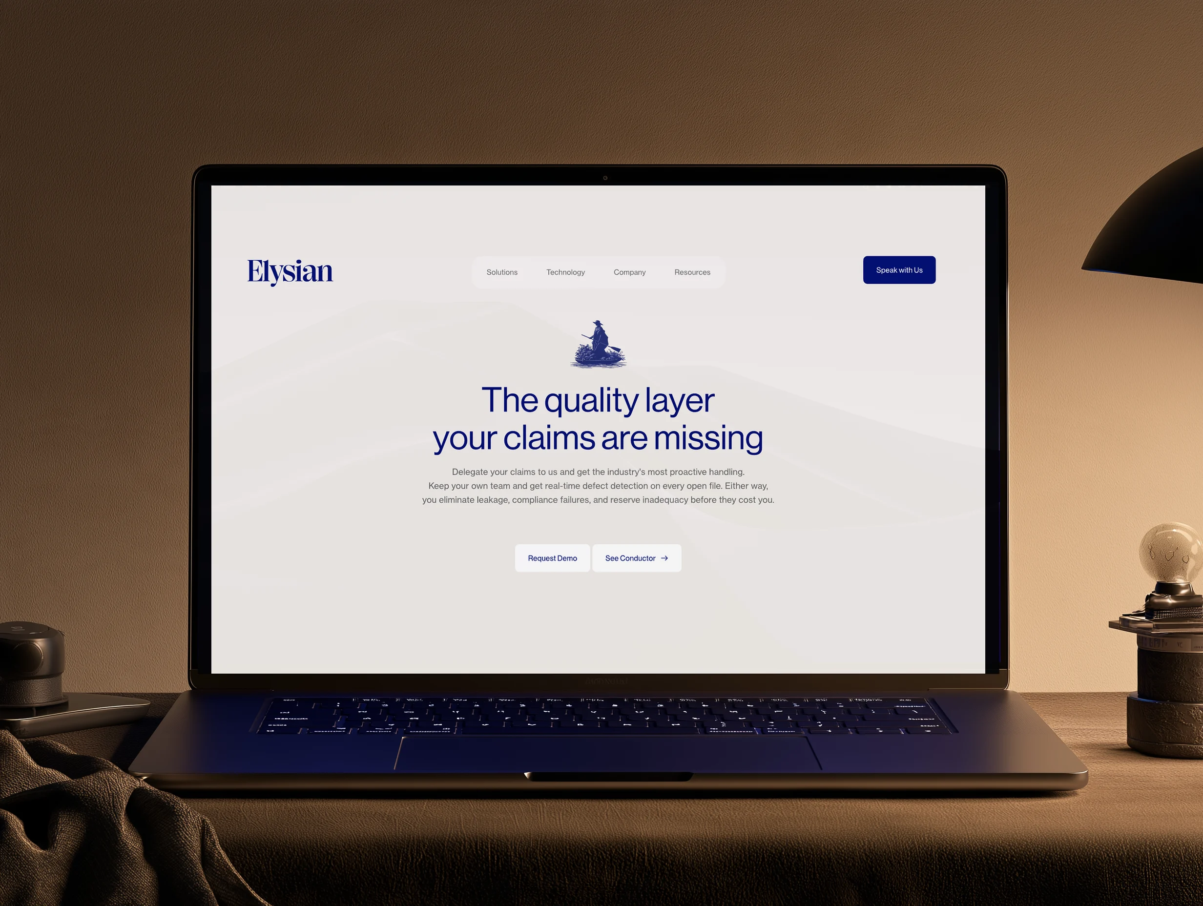 The redesigned homepage on a laptop in a warm room: the ferrywoman over the headline, the quality layer your claims are missing