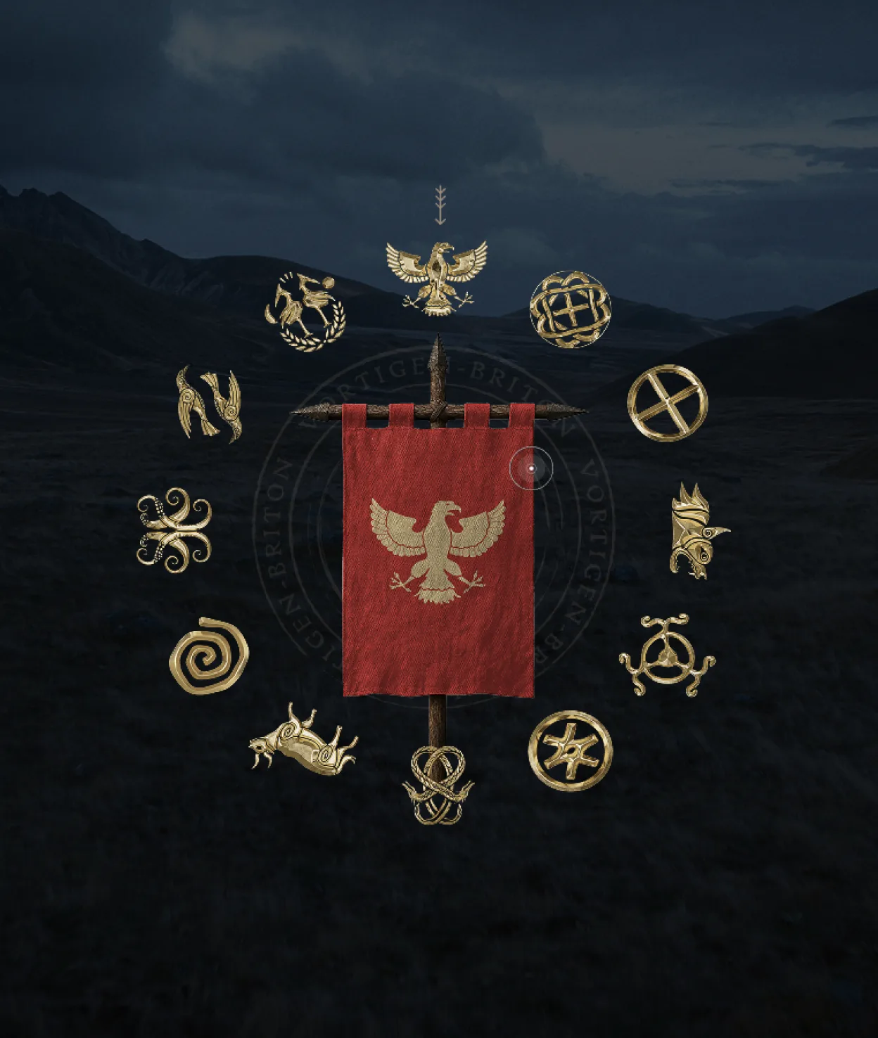 A clan banner ringed by the houses' sigils