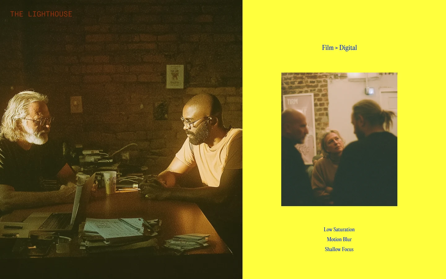 The Lighthouse photography grid: film over digital, low saturation, motion blur, shallow focus